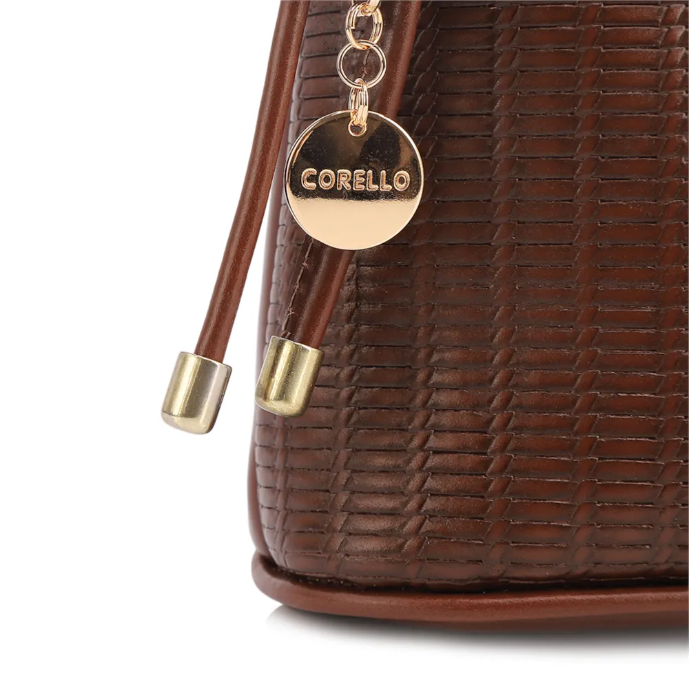 Bolsa Transversal Pequena Couro Marrom Escuro Estampa Tressê - imagem 5