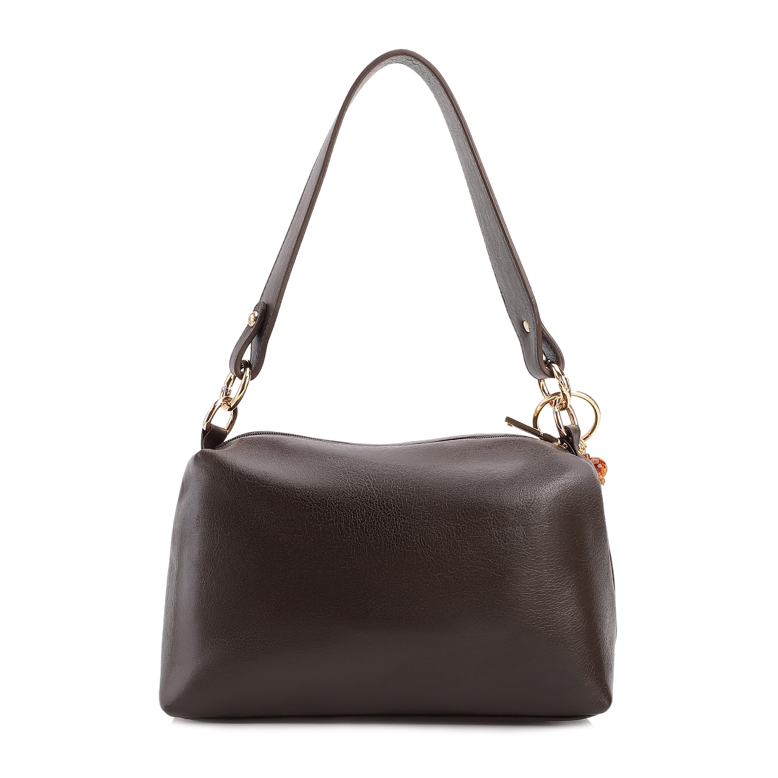 Bolsa Transversal Pequena Couro Marrom Escuro Pingente Argola