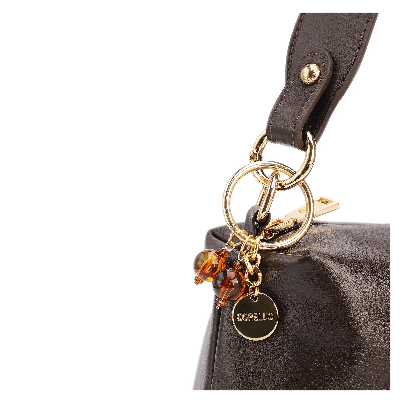 Bolsa Transversal Pequena Couro Marrom Escuro Pingente Argola
