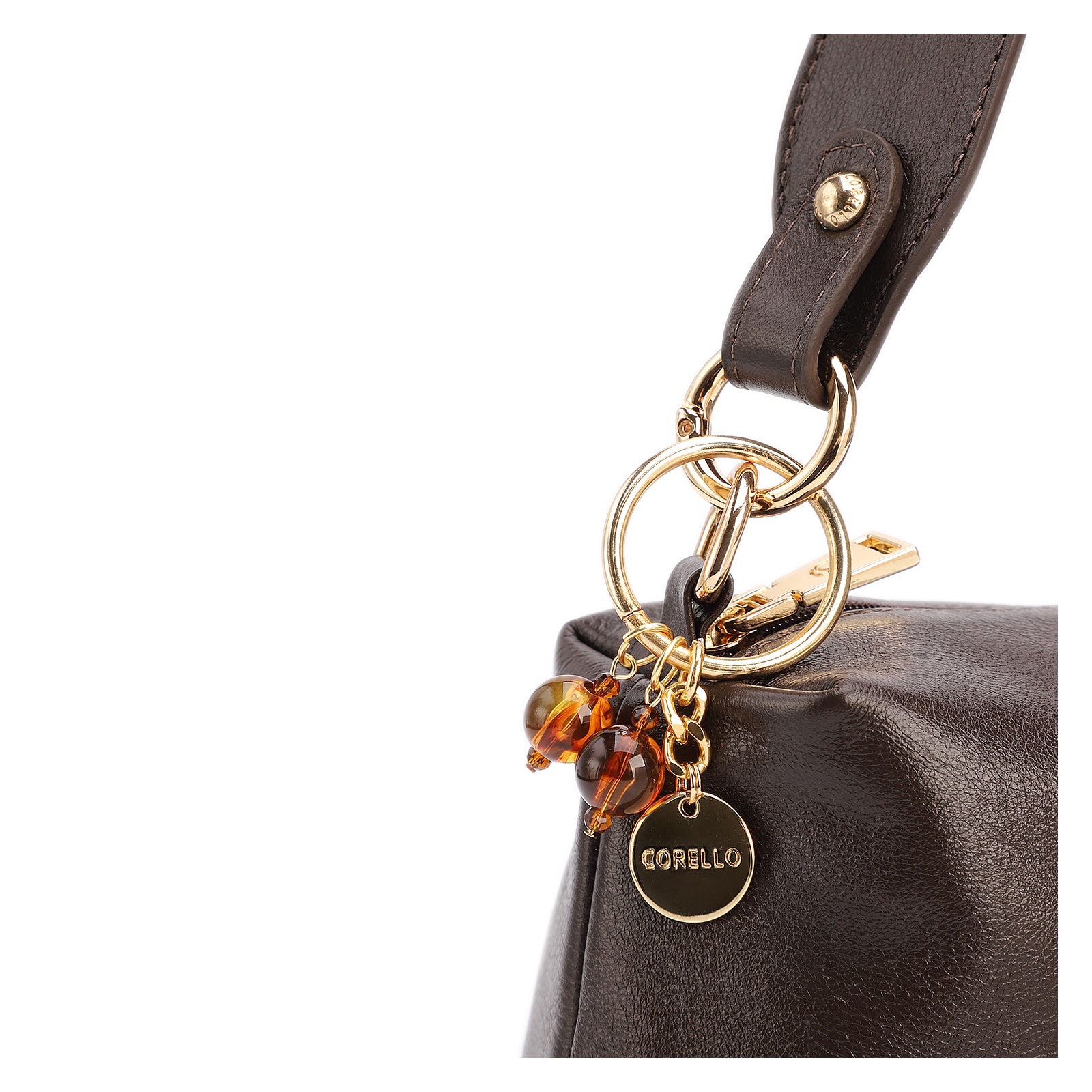 Bolsa Transversal Pequena Couro Marrom Escuro Pingente Argola