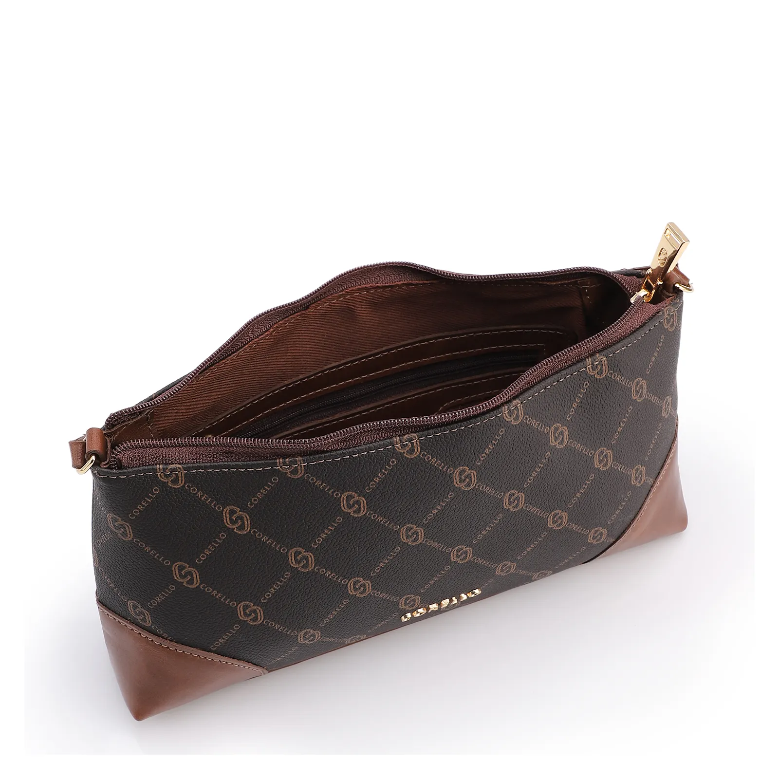 Bolsa Transversal Pequena Couro Marrom Monograma