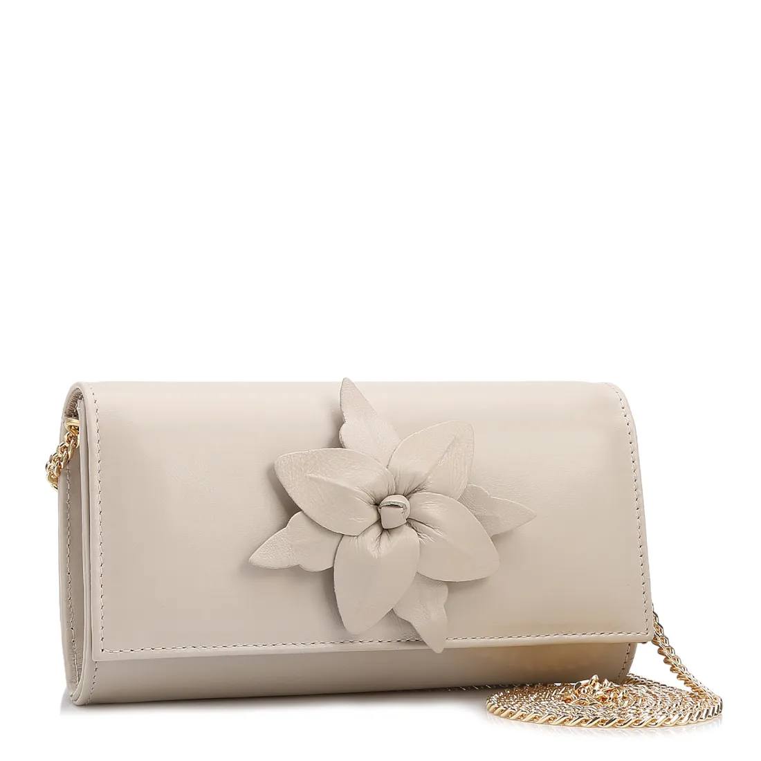 Bolsa Transversal Pequena Couro Off White Aplique Flor Corrente - foto 2
