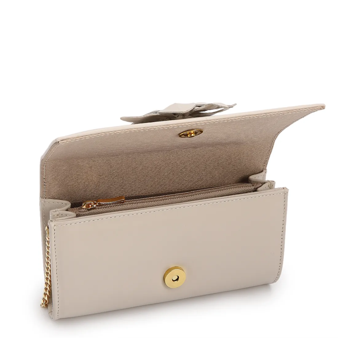 Bolsa Transversal Pequena Couro Off White Aplique Flor Corrente - foto 5
