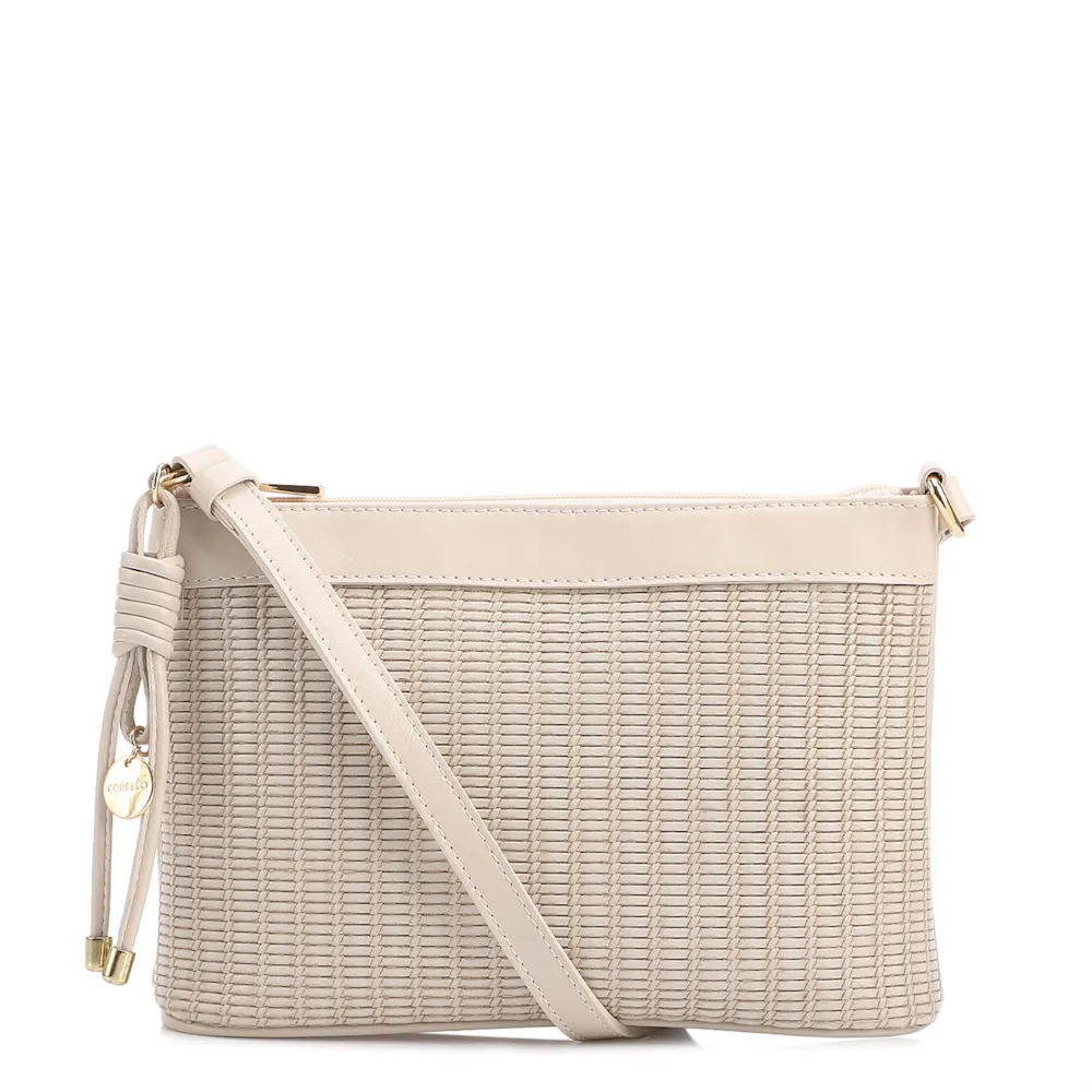 Bolsa Transversal Pequena Couro Off White Estampa Tressê