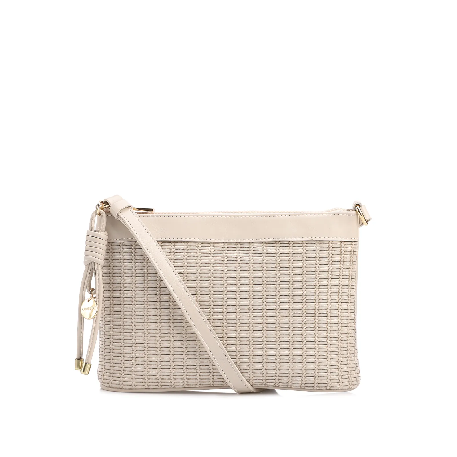 Bolsa Transversal Pequena Couro Off White Estampa Tressê