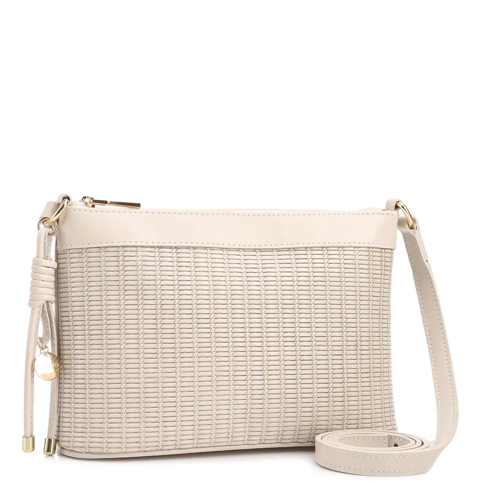 Bolsa Transversal Pequena Couro Off White Estampa Tressê - imagem 2