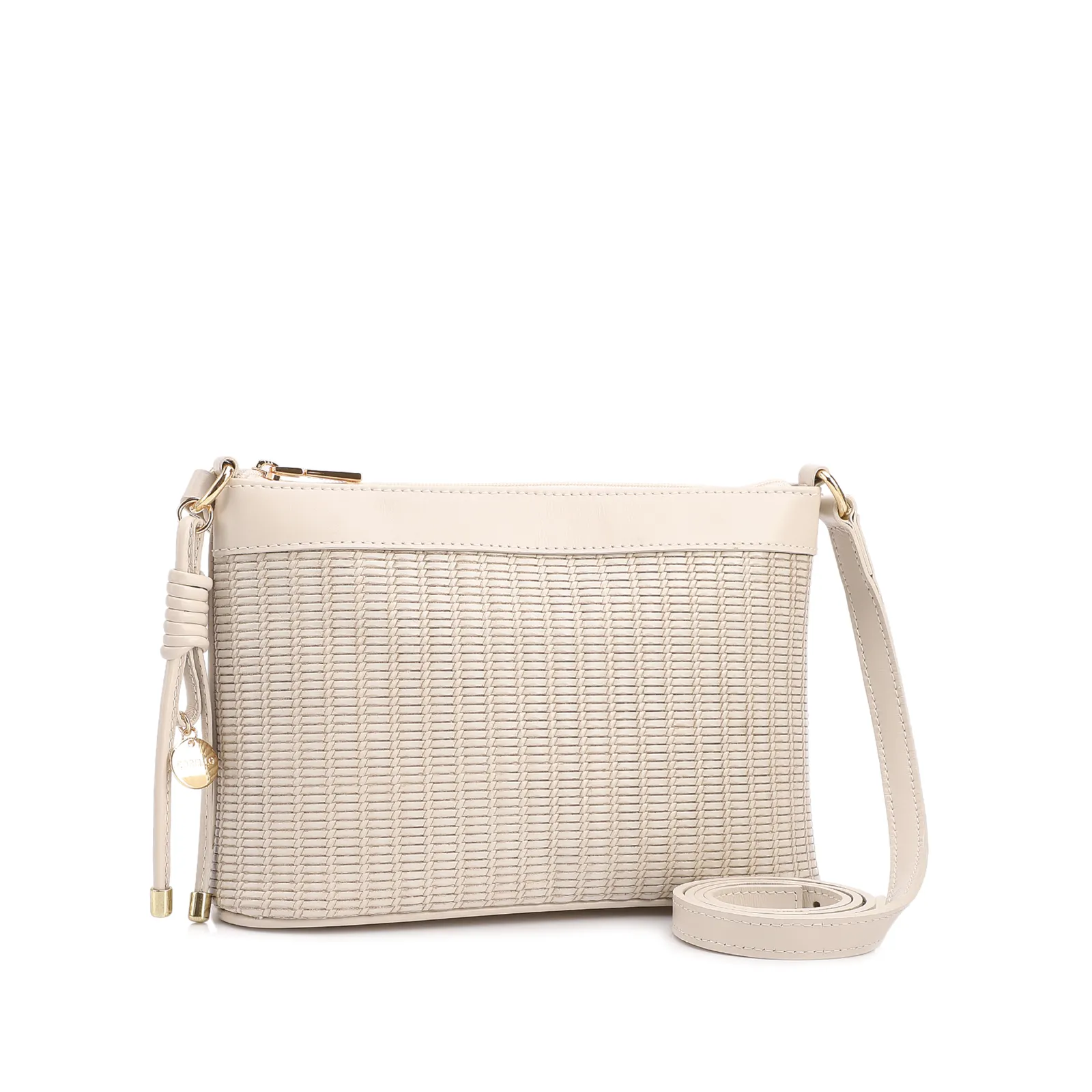 Bolsa Transversal Pequena Couro Off White Estampa Tressê