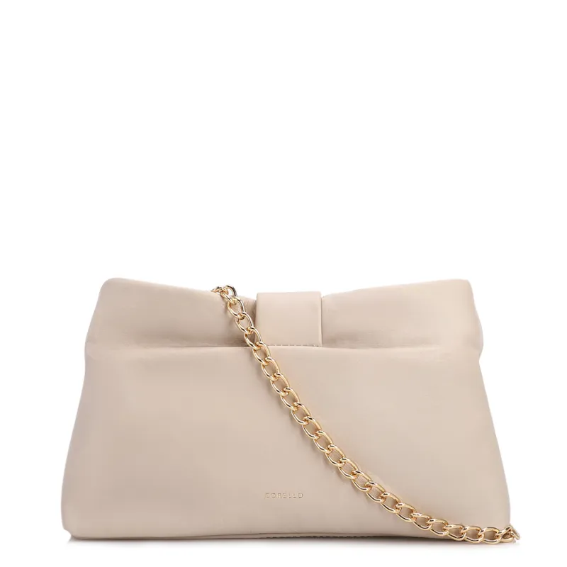Bolsa Transversal Pequena Couro Off White Laço Corrente Dourada
