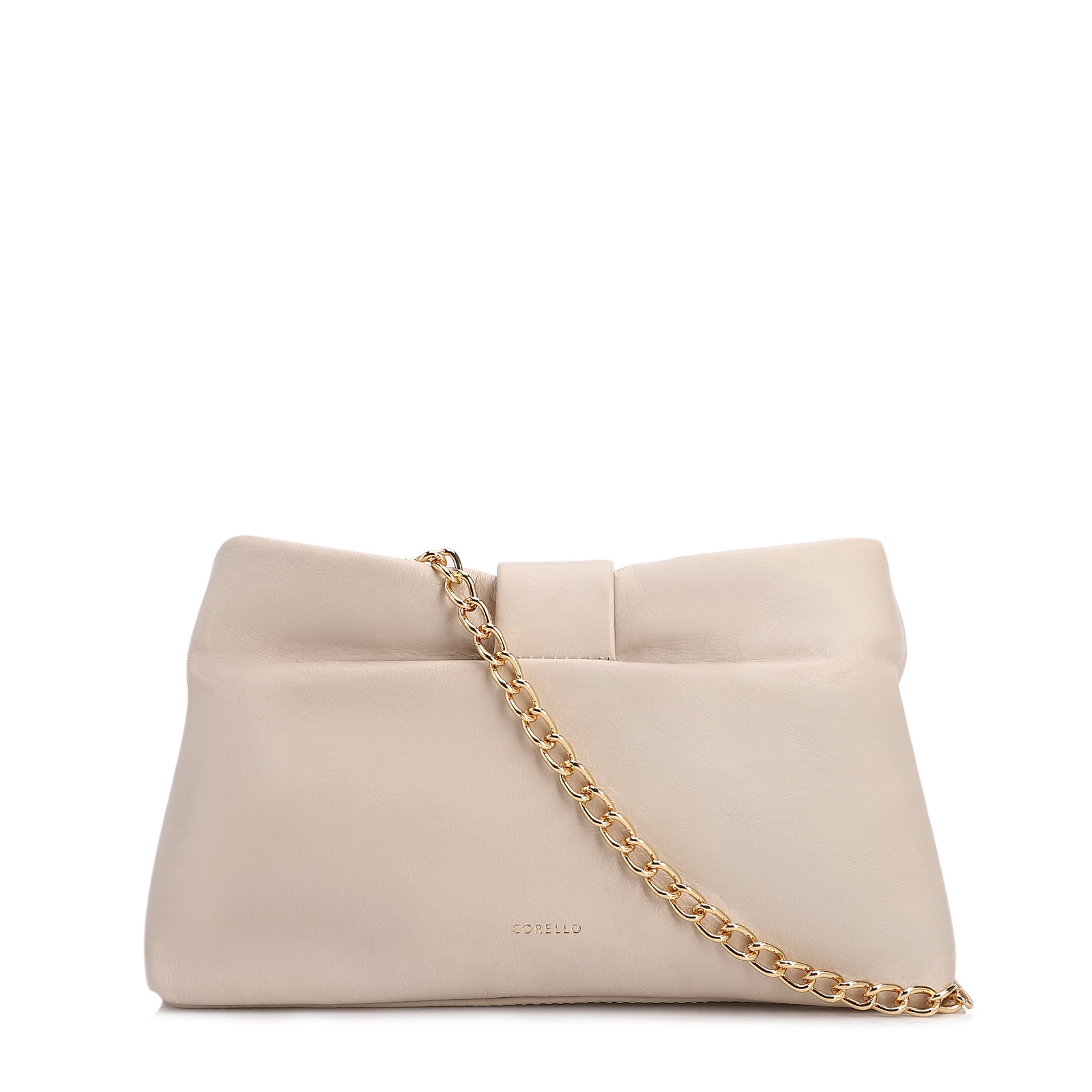 Bolsa Transversal Pequena Couro Off White Laço Corrente Dourada