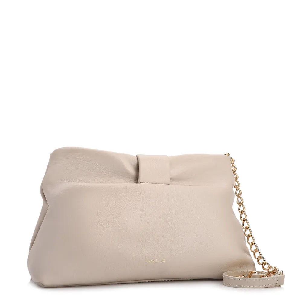 Bolsa Transversal Pequena Couro Off White Laço Corrente Dourada - imagem 3