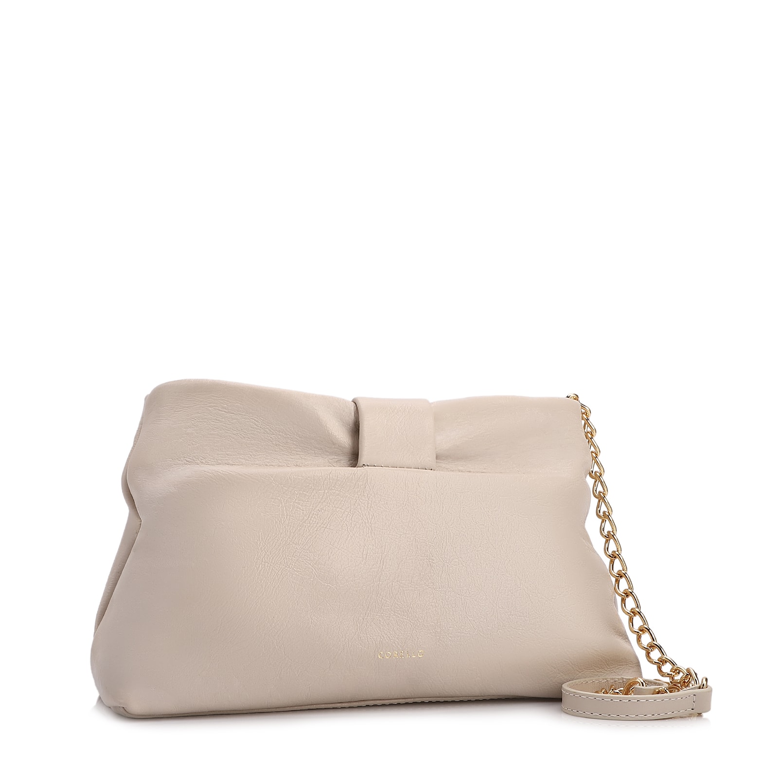 Bolsa Transversal Pequena Couro Off White Laço Corrente Dourada
