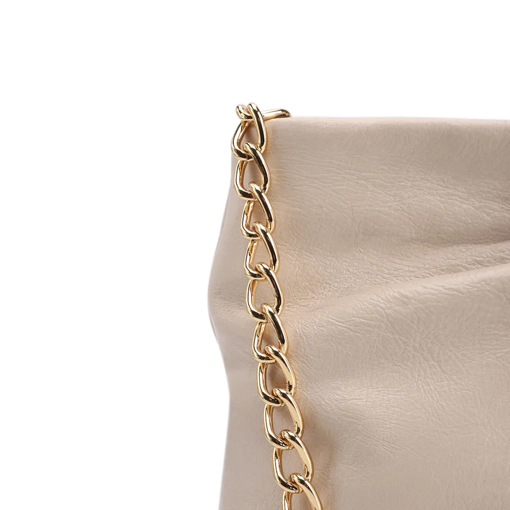 Bolsa Transversal Pequena Couro Off White Laço Corrente Dourada - imagem 6