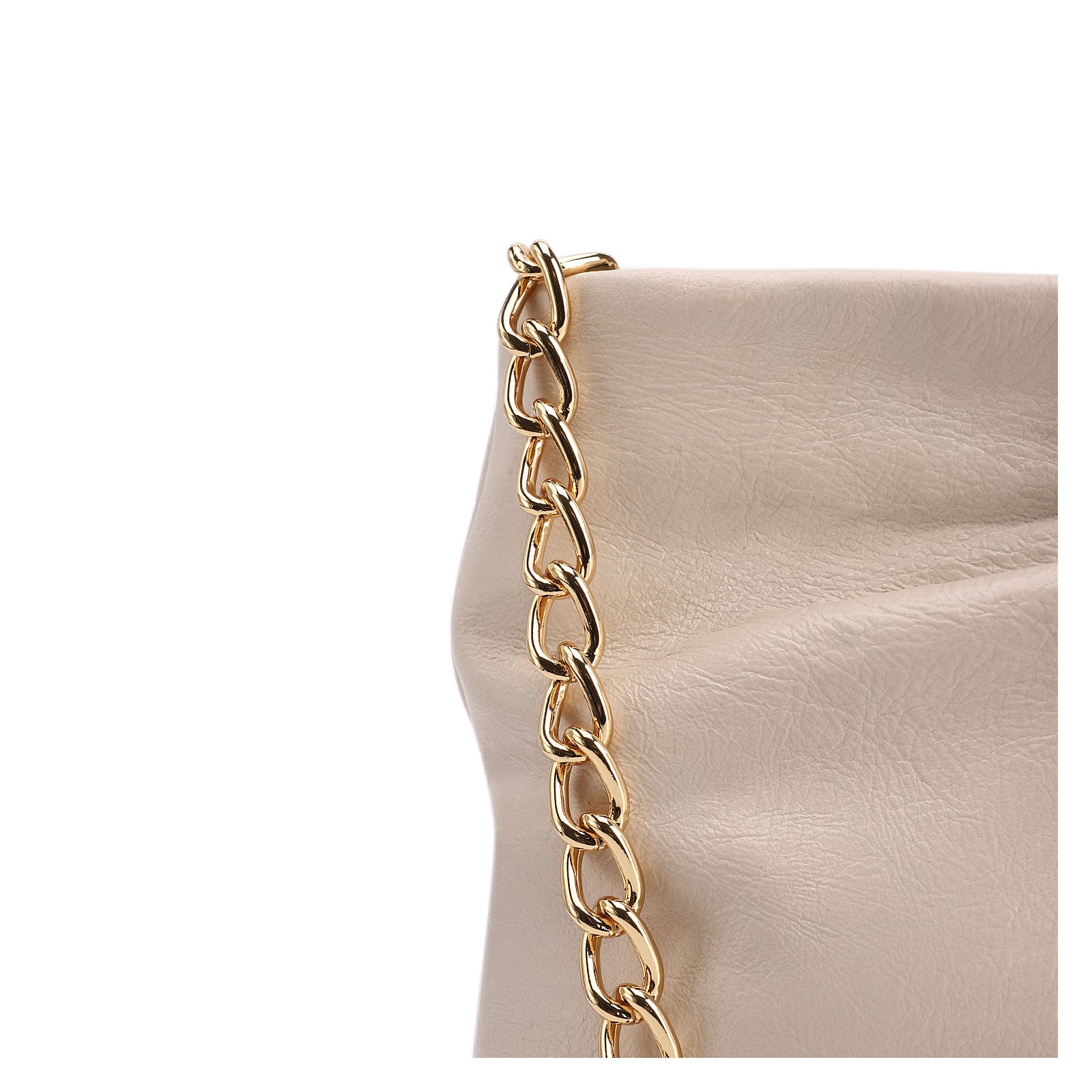 Bolsa Transversal Pequena Couro Off White Laço Corrente Dourada