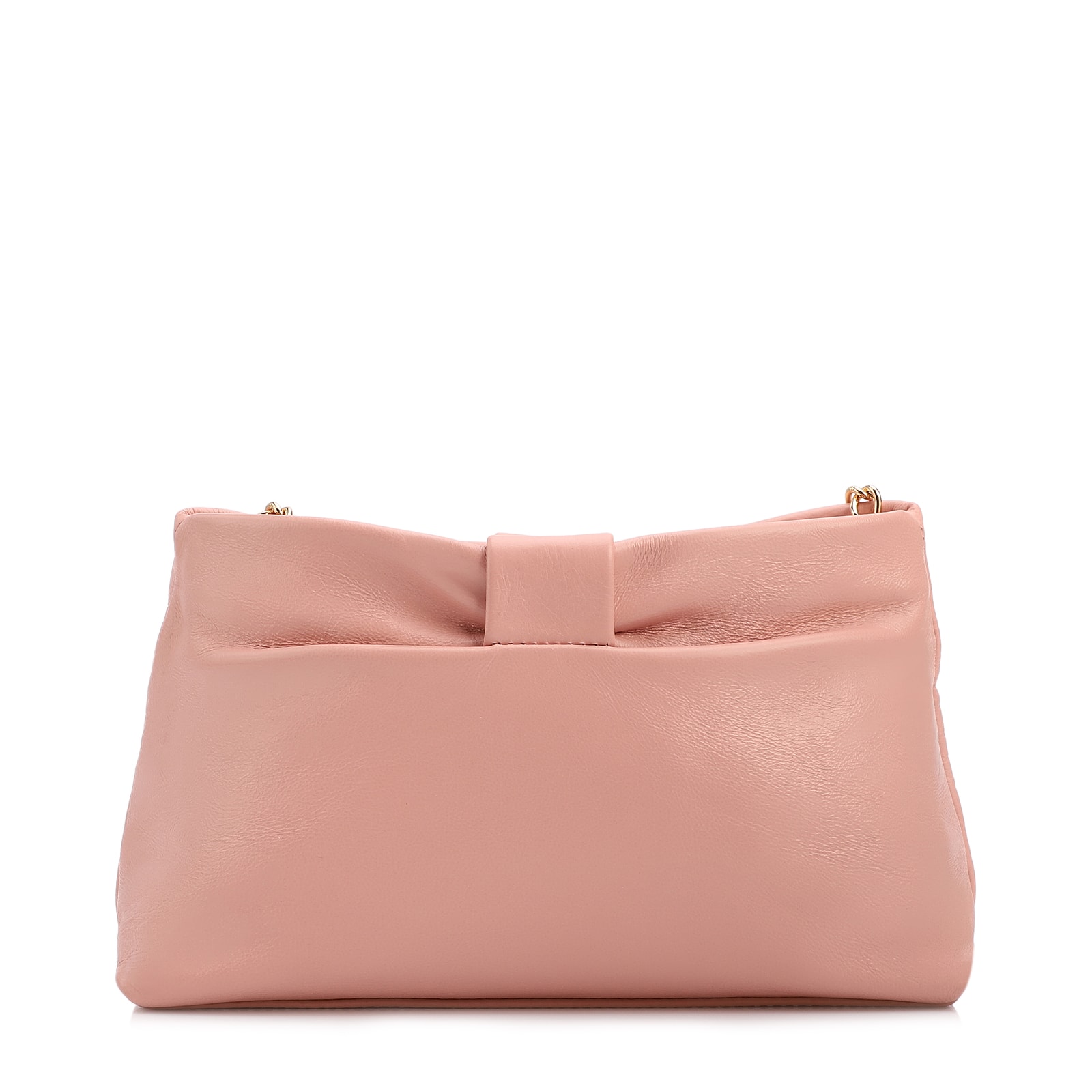 Bolsa Transversal Pequena Couro Rosa Laço Corrente Dourada