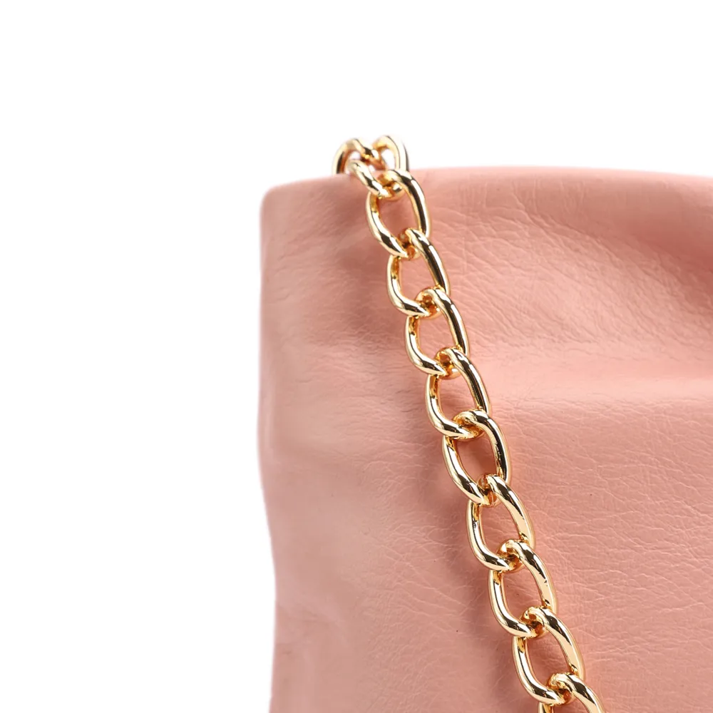 Bolsa Transversal Pequena Couro Rosa Laço Corrente Dourada - imagem 5