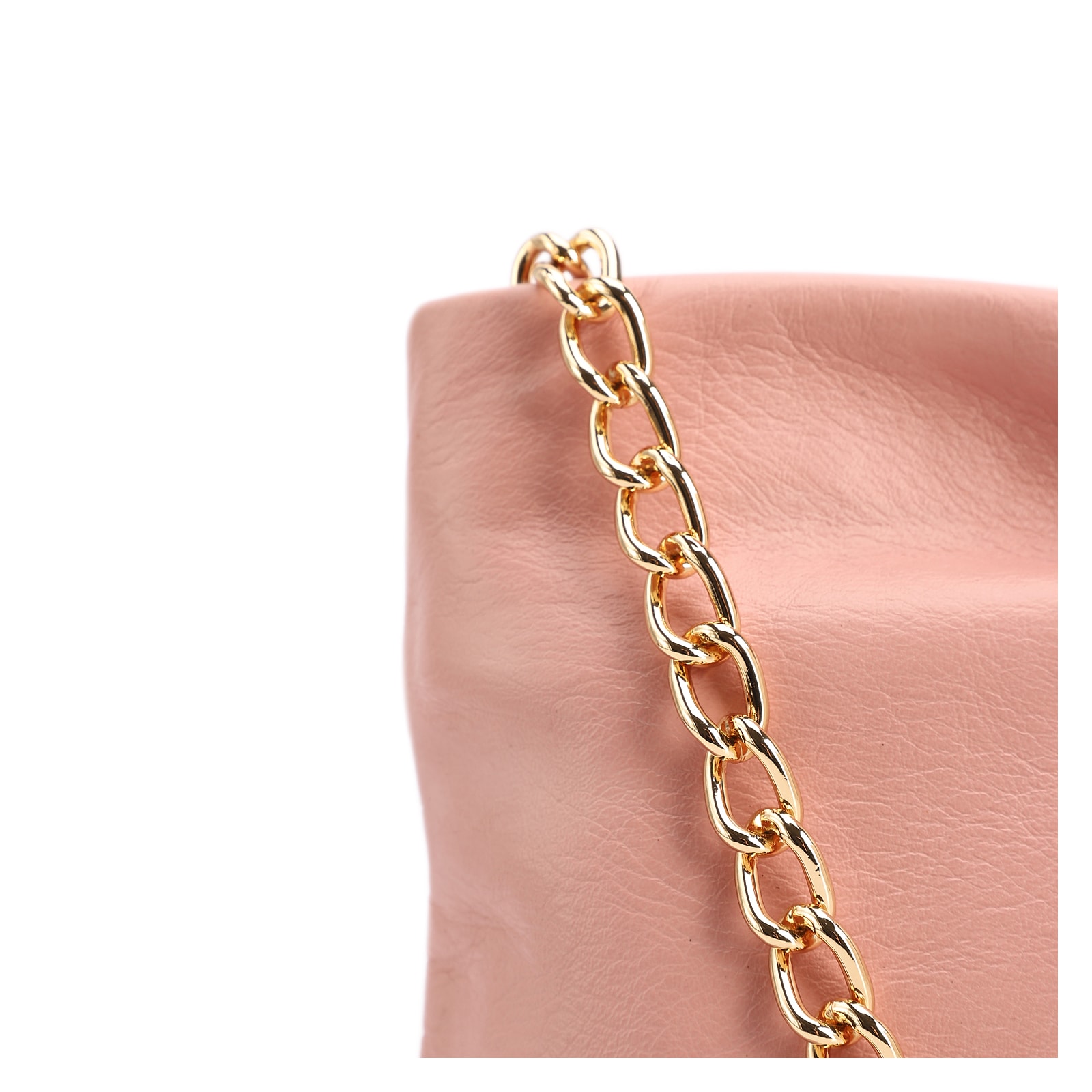 Bolsa Transversal Pequena Couro Rosa Laço Corrente Dourada