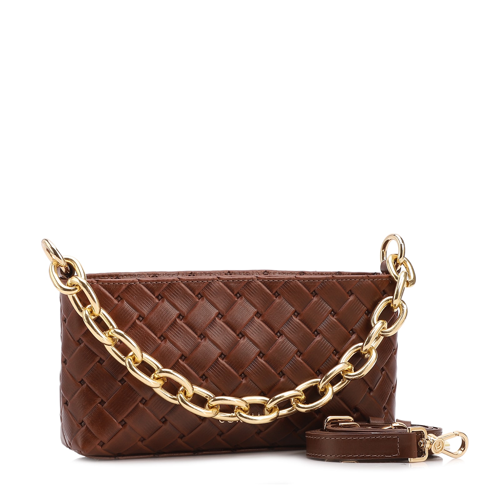 Bolsa Transversal Pequena Couro Textura Tressê Marrom