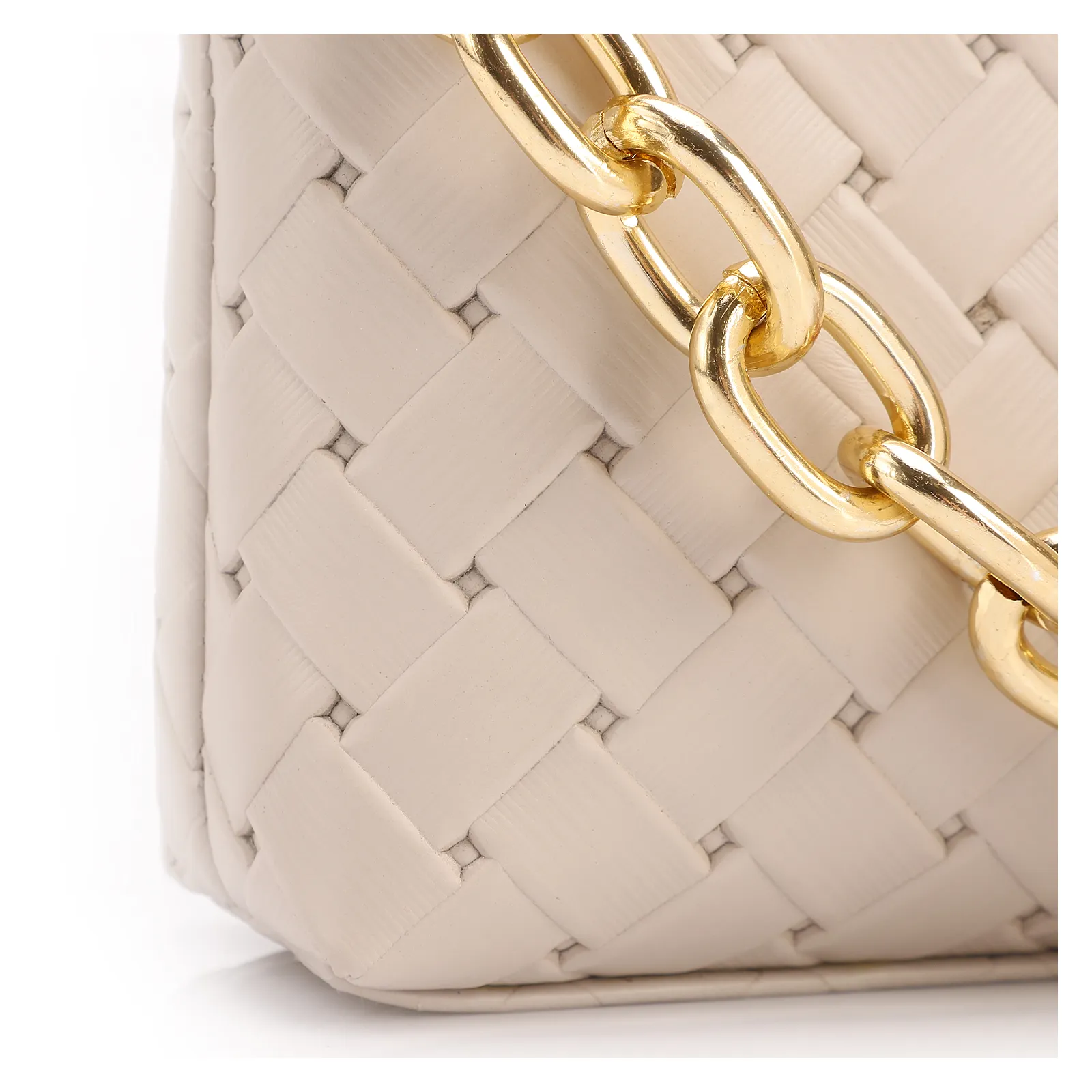 Bolsa Transversal Pequena Couro Textura Tressê Off White