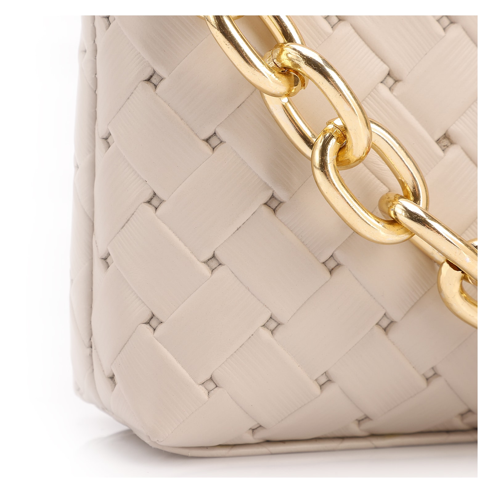 Bolsa Transversal Pequena Couro Textura Tressê Off White