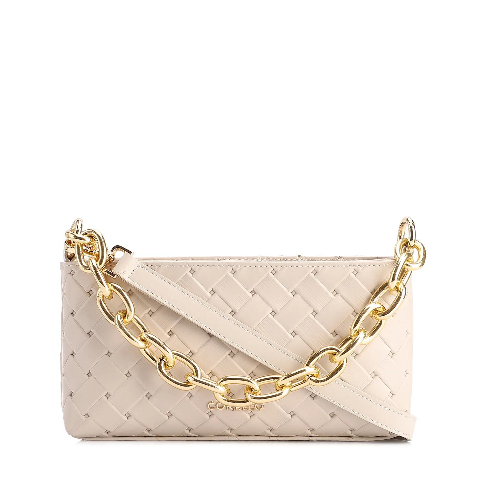 Bolsa Transversal Pequena Couro Textura Tressê Off White