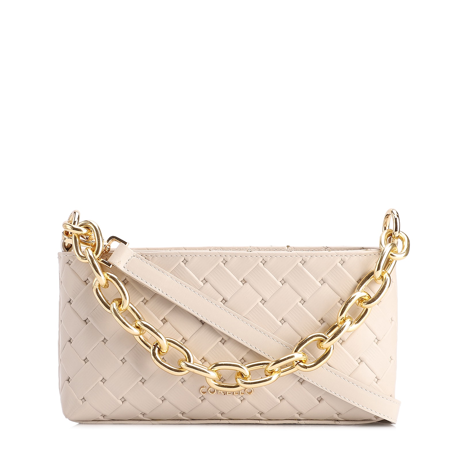 Bolsa Transversal Pequena Couro Textura Tressê Off White