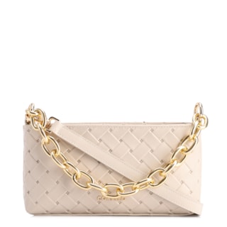 Pequena Couro textura tressê Off White