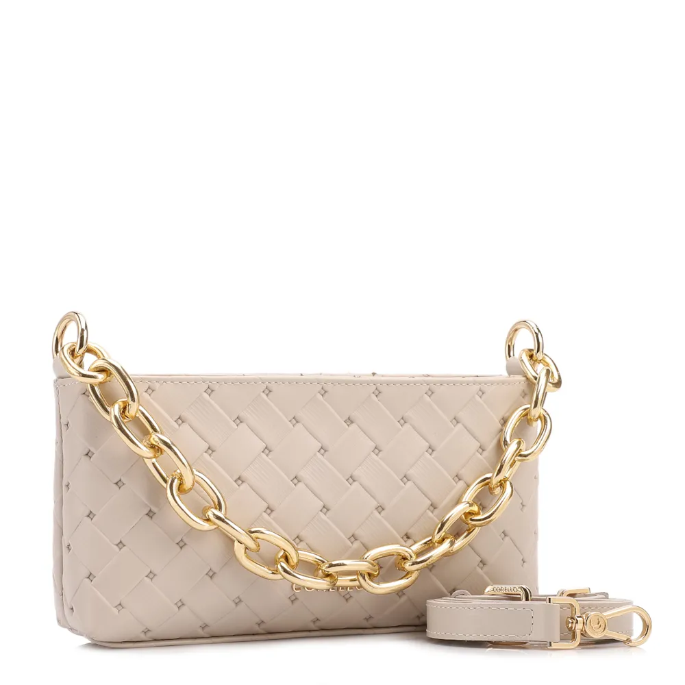 Bolsa Transversal Pequena Couro Textura Tressê Off White - imagem 2