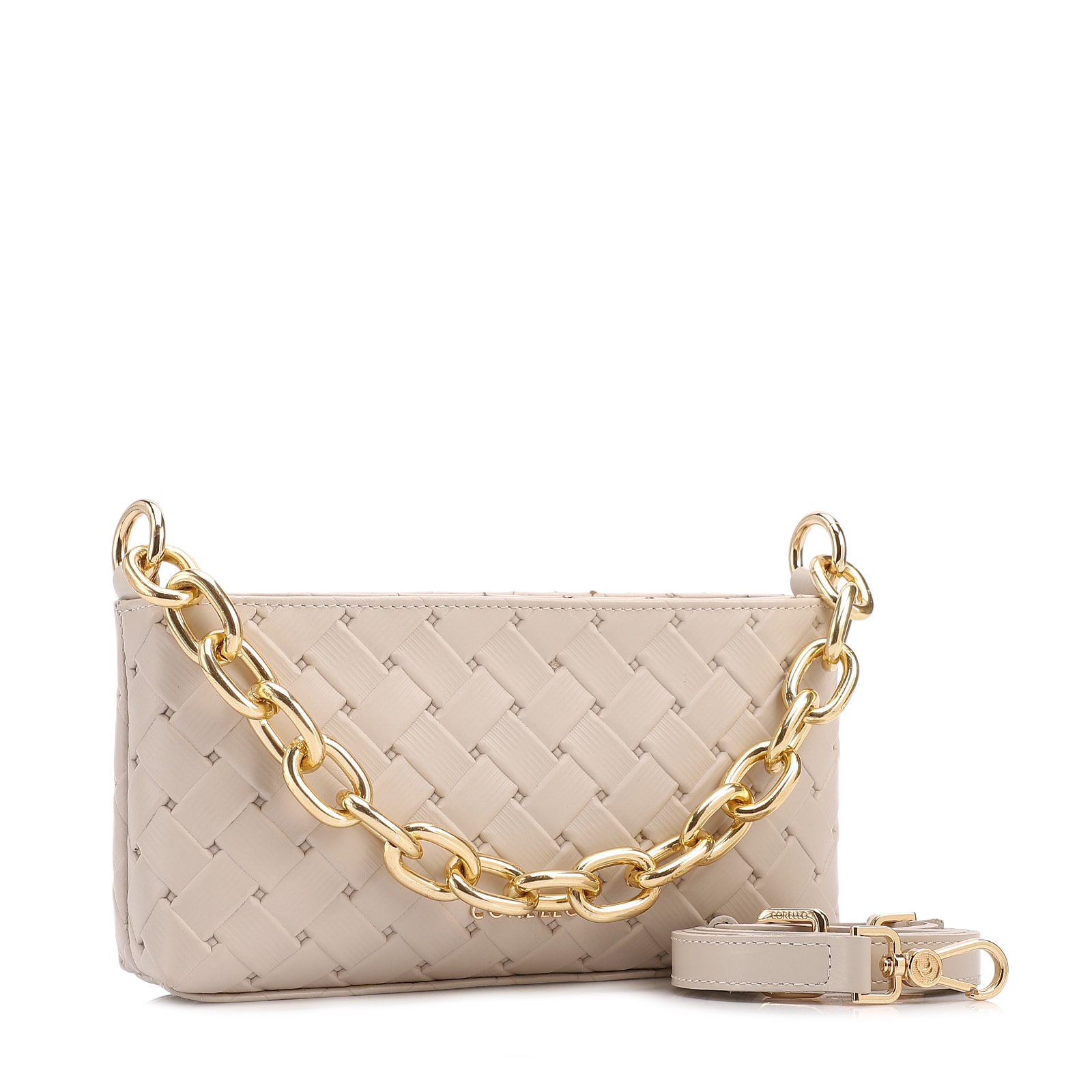 Bolsa Transversal Pequena Couro Textura Tressê Off White