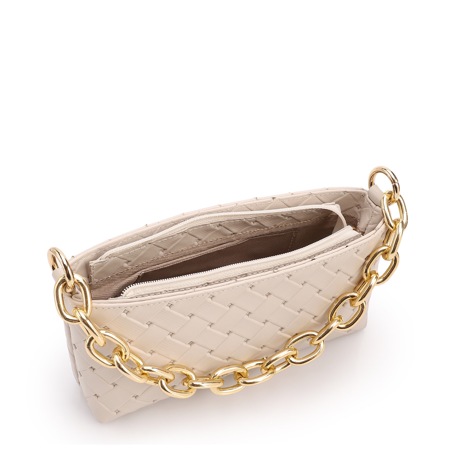 Bolsa Transversal Pequena Couro Textura Tressê Off White