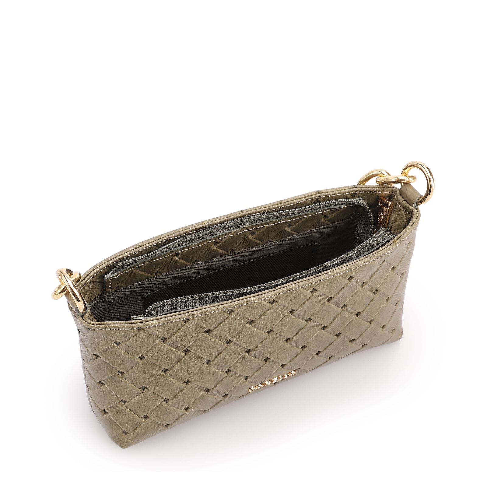 Bolsa Transversal Pequena Couro Textura Tressê Verde