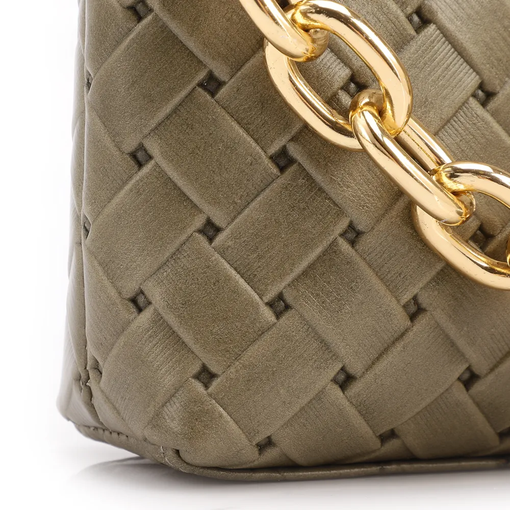 Bolsa Transversal Pequena Couro Textura Tressê Verde - imagem 7