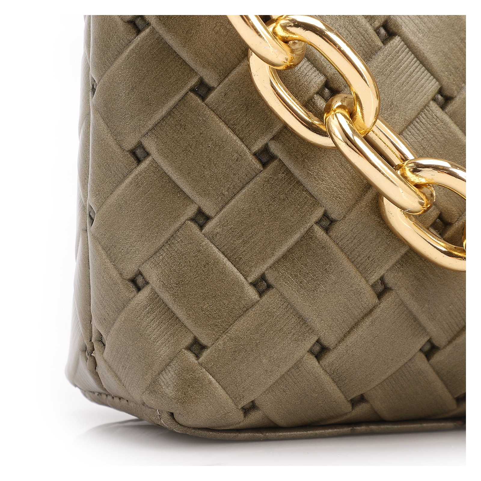 Bolsa Transversal Pequena Couro Textura Tressê Verde