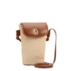 Bolsa Transversal Pequena Ráfia/Couro Marrom Claro Porta Celular - imagem 2
