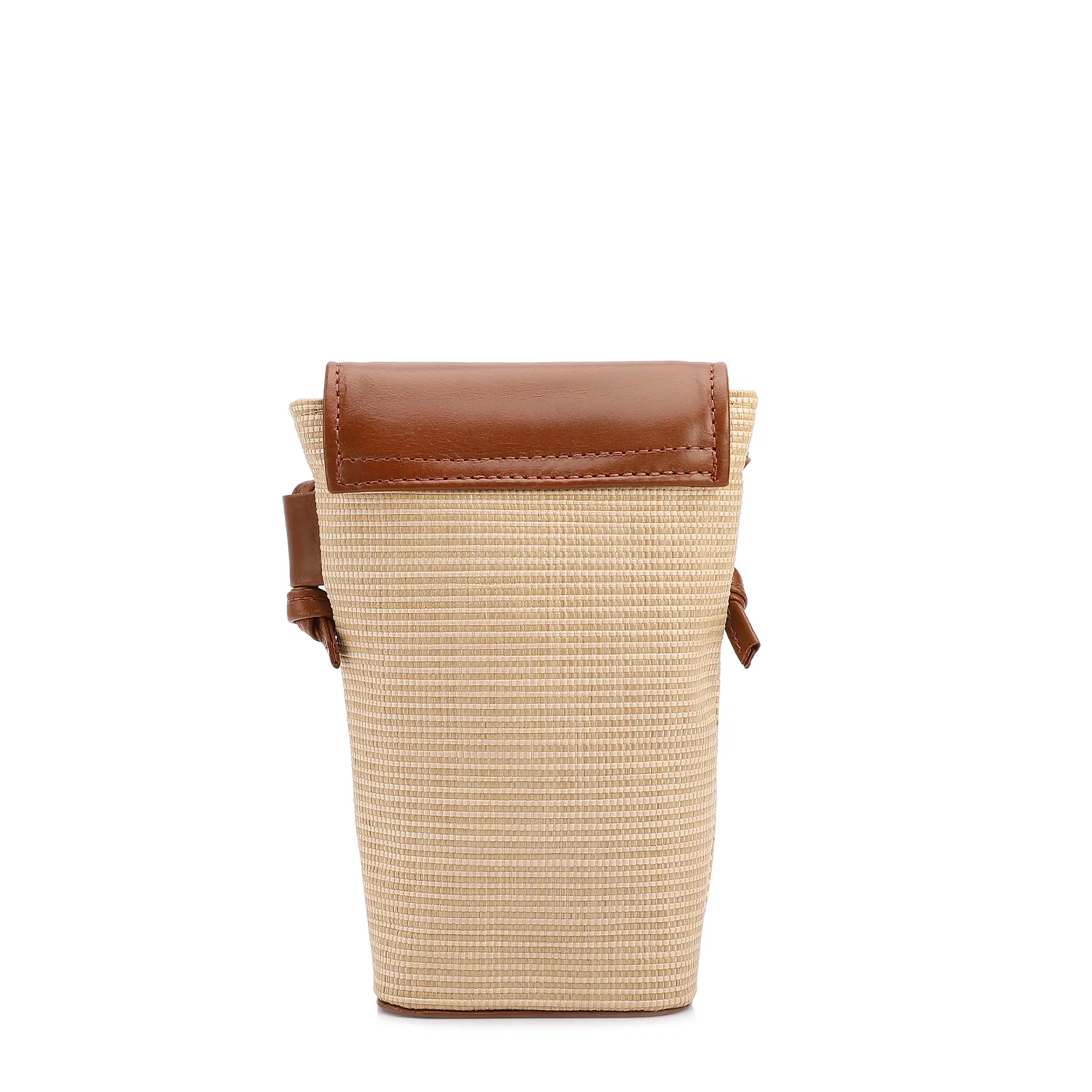 Bolsa Transversal Pequena Ráfia/Couro Marrom Claro Porta Celular