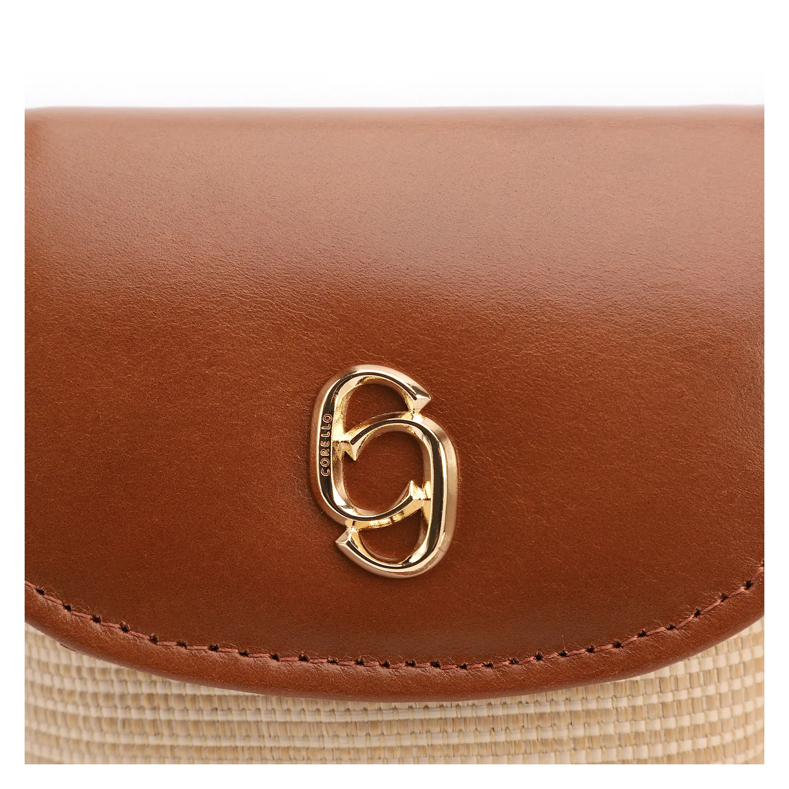 Bolsa Transversal Pequena Ráfia/Couro Marrom Claro Porta Celular