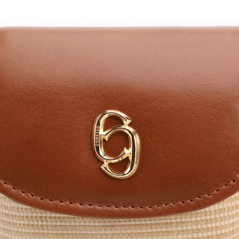 Bolsa Transversal Pequena Ráfia/Couro Marrom Claro Porta Celular - foto 5