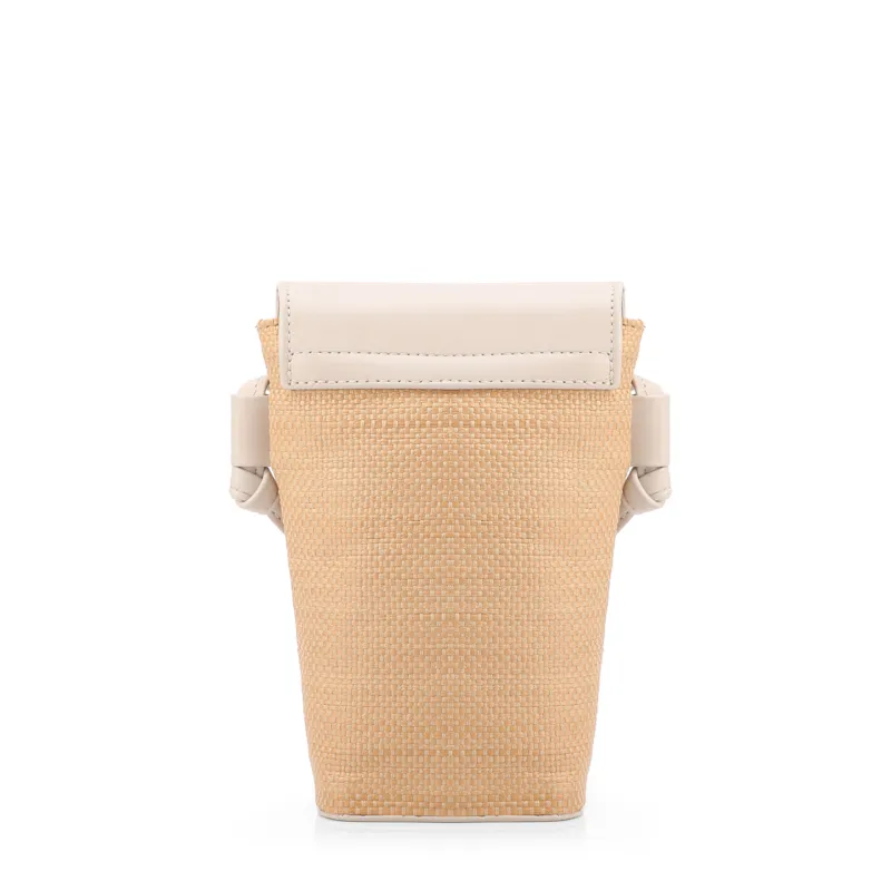 Bolsa Transversal Pequena Ráfia/Couro Off White Porta Celular - foto 3