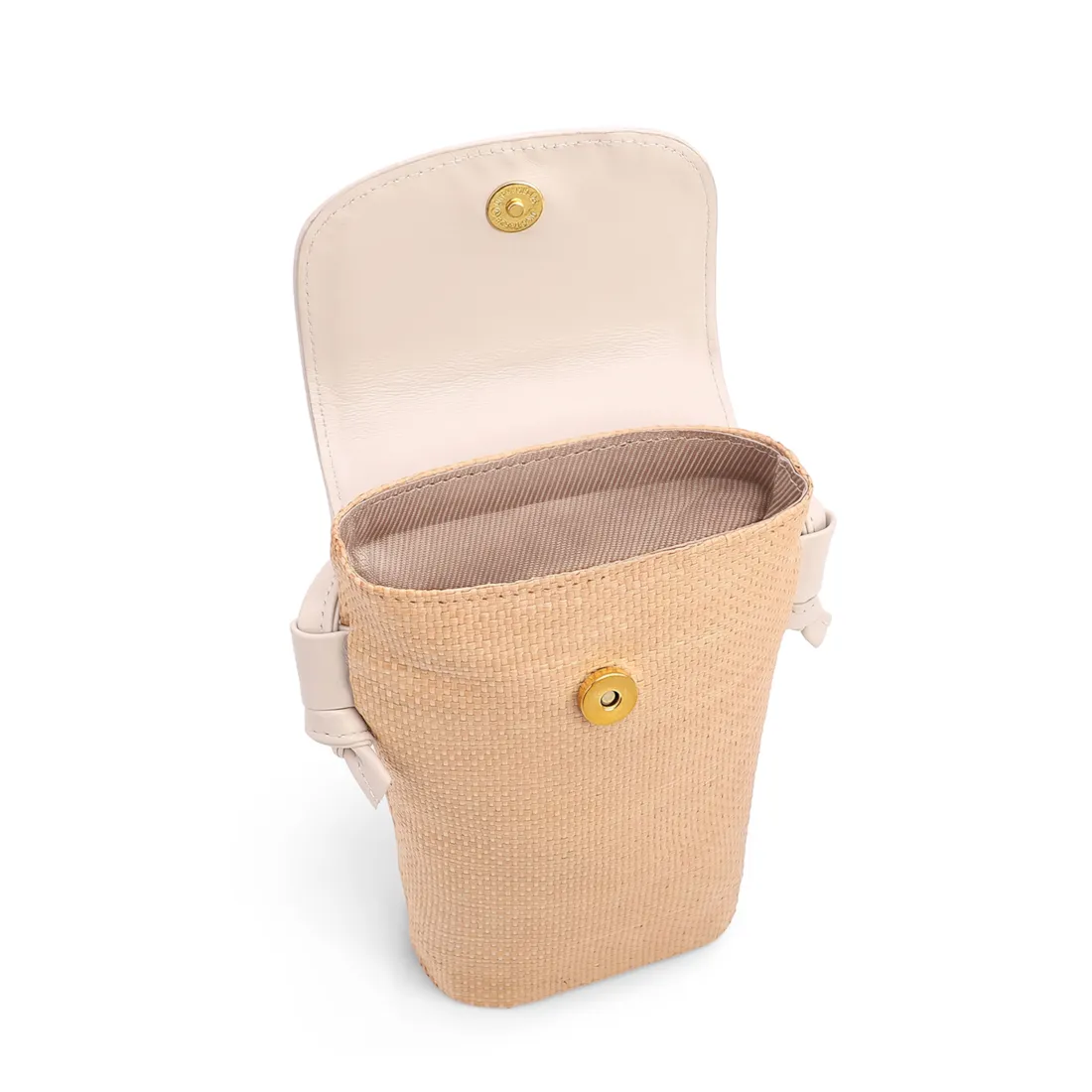 Bolsa Transversal Pequena Ráfia/Couro Off White Porta Celular - foto 4