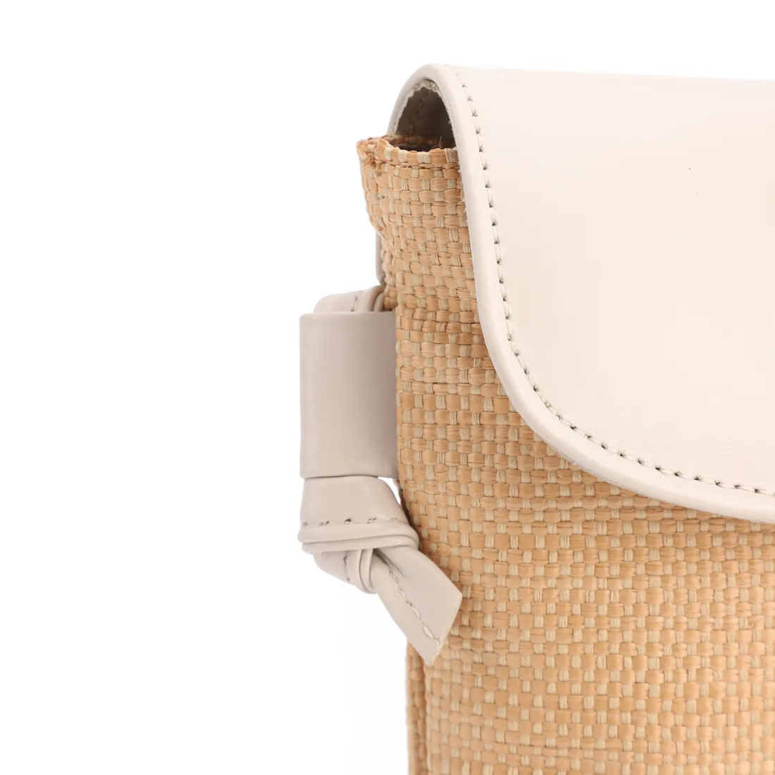 Bolsa Transversal Pequena Ráfia/Couro Off White Porta Celular - foto 5