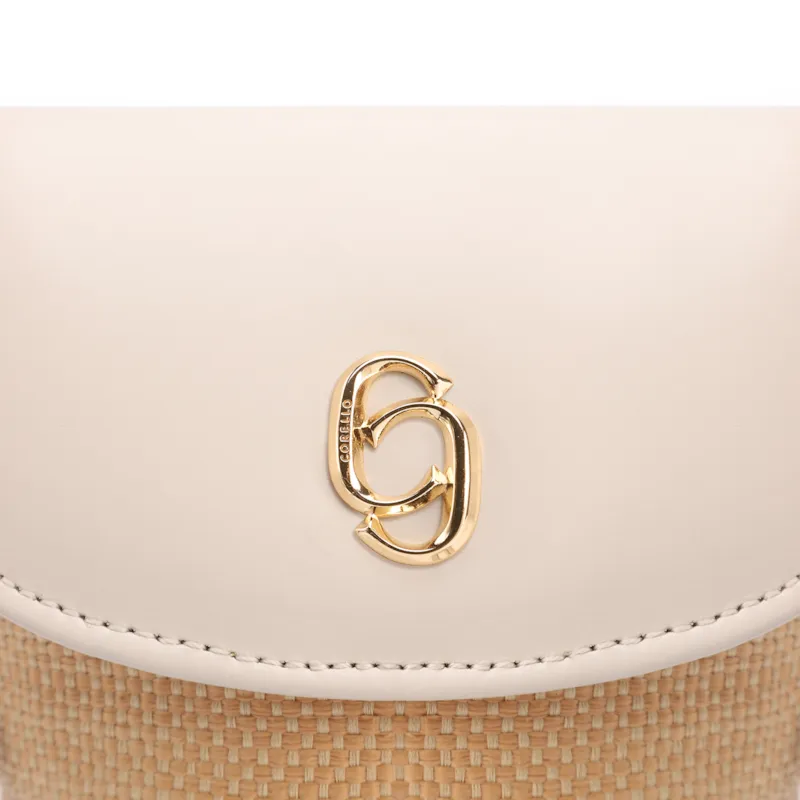 Bolsa Transversal Pequena Ráfia/Couro Off White Porta Celular - foto 6