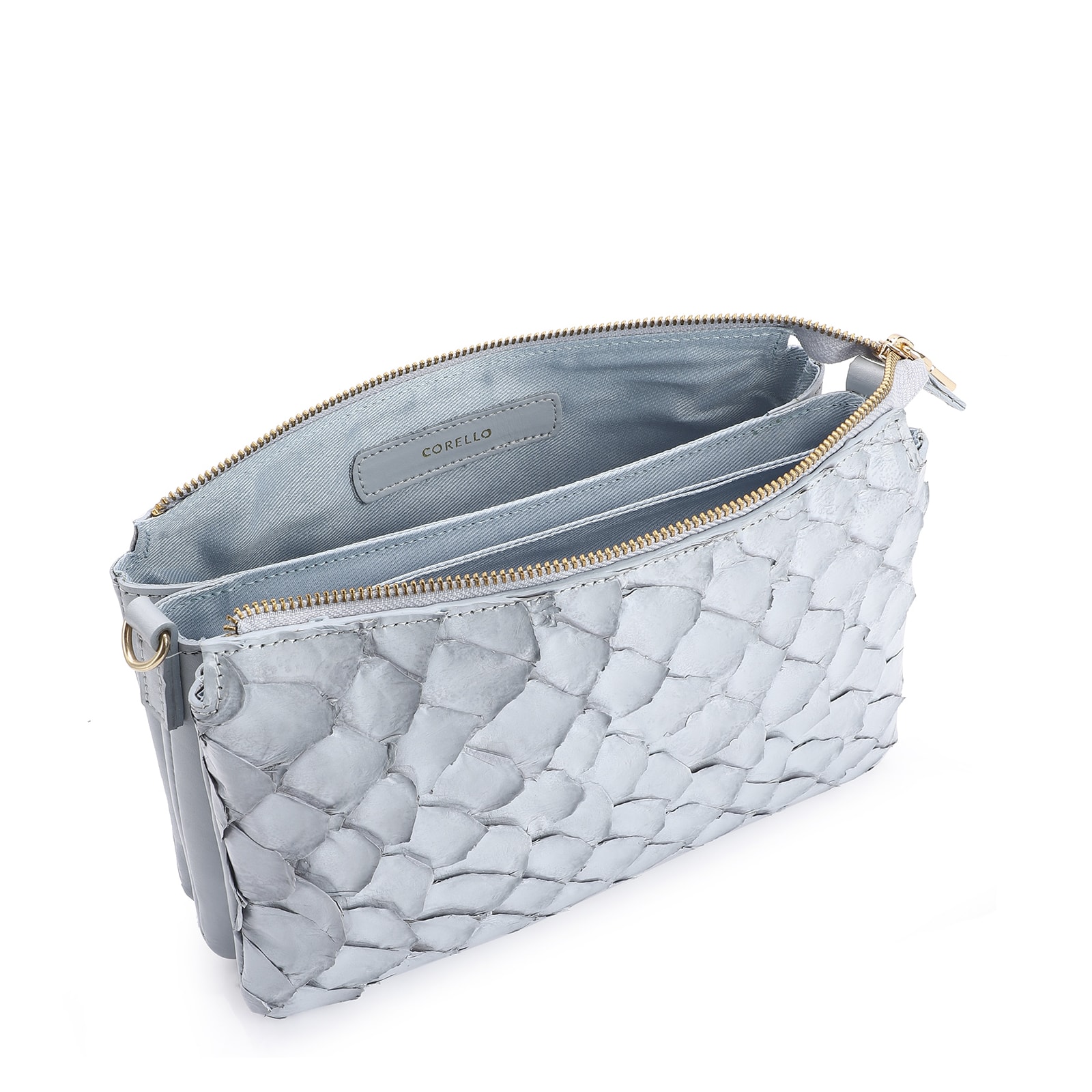 Bolsa Transversal Pirarucu Azul Claro