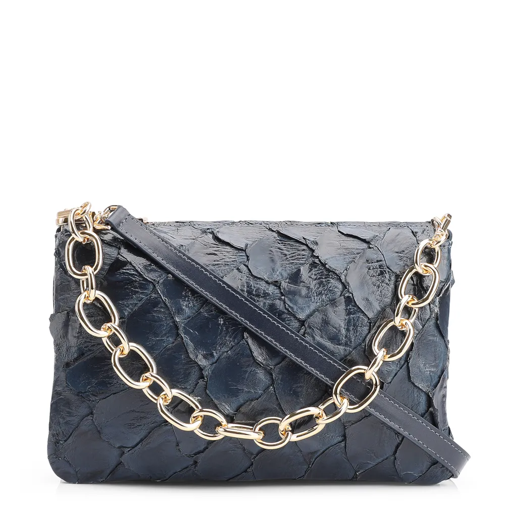 Bolsa Transversal Pirarucu Azul Escuro