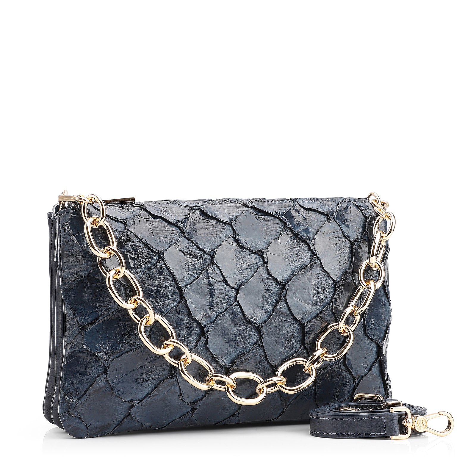 Bolsa Transversal Pirarucu Azul Escuro