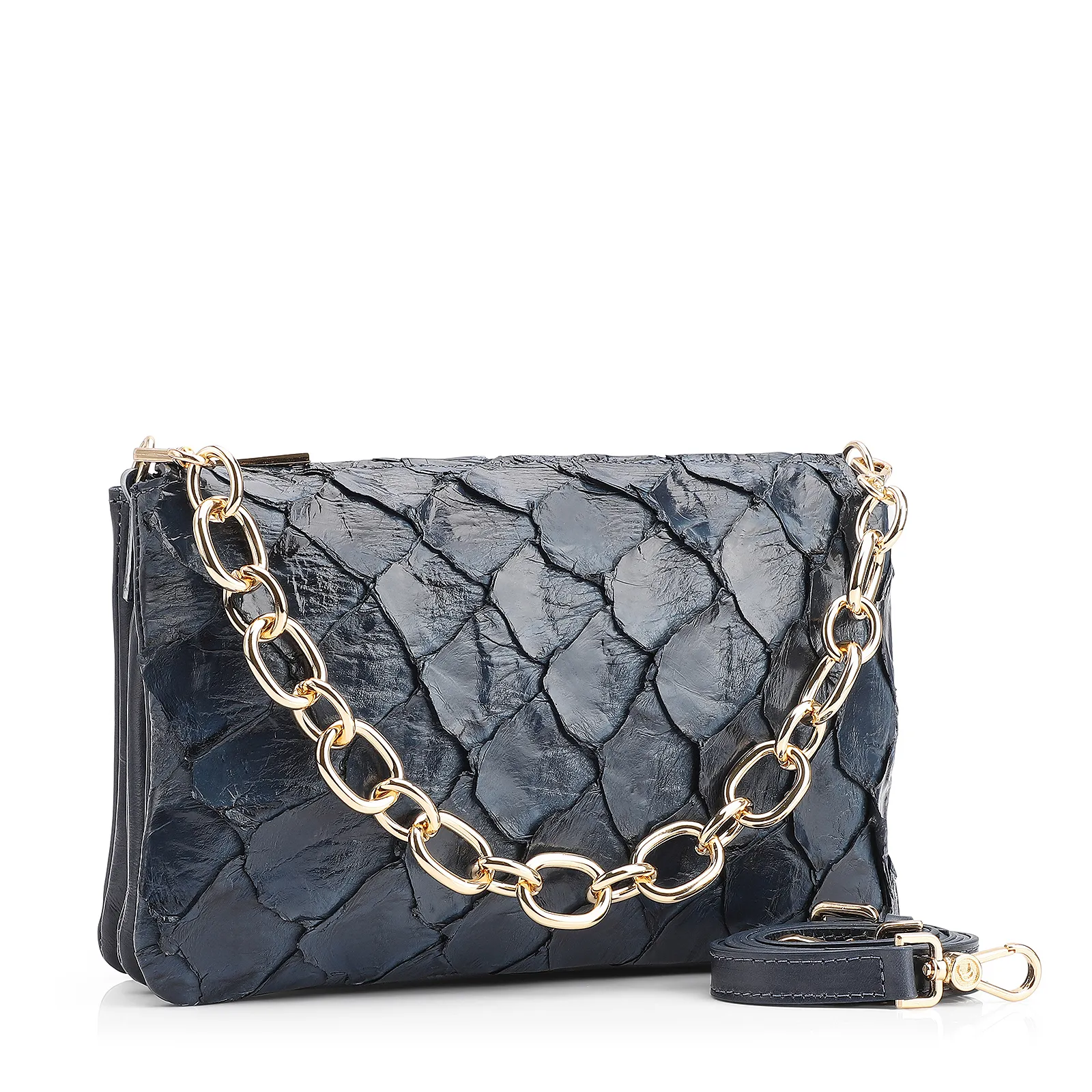 Bolsa Transversal Pirarucu Azul Escuro