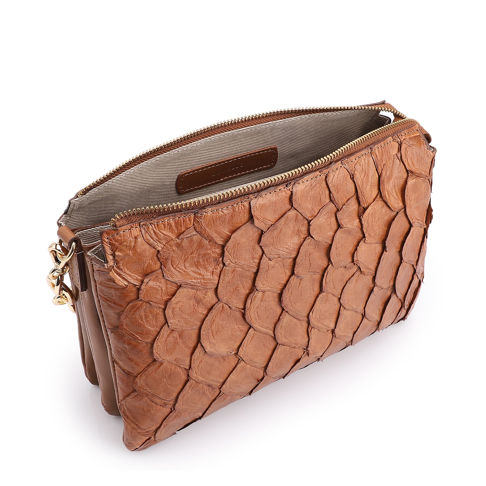 Bolsa Transversal Pirarucu Marrom Claro