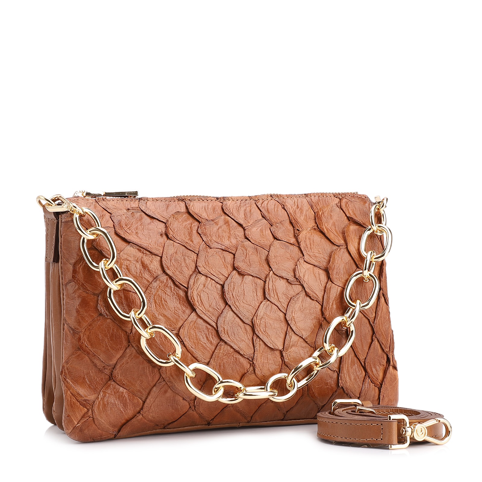 Bolsa Transversal Pirarucu Marrom Claro