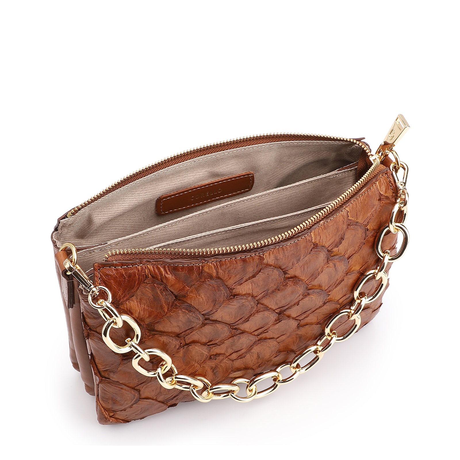 Bolsa Transversal Pirarucu Marrom Claro