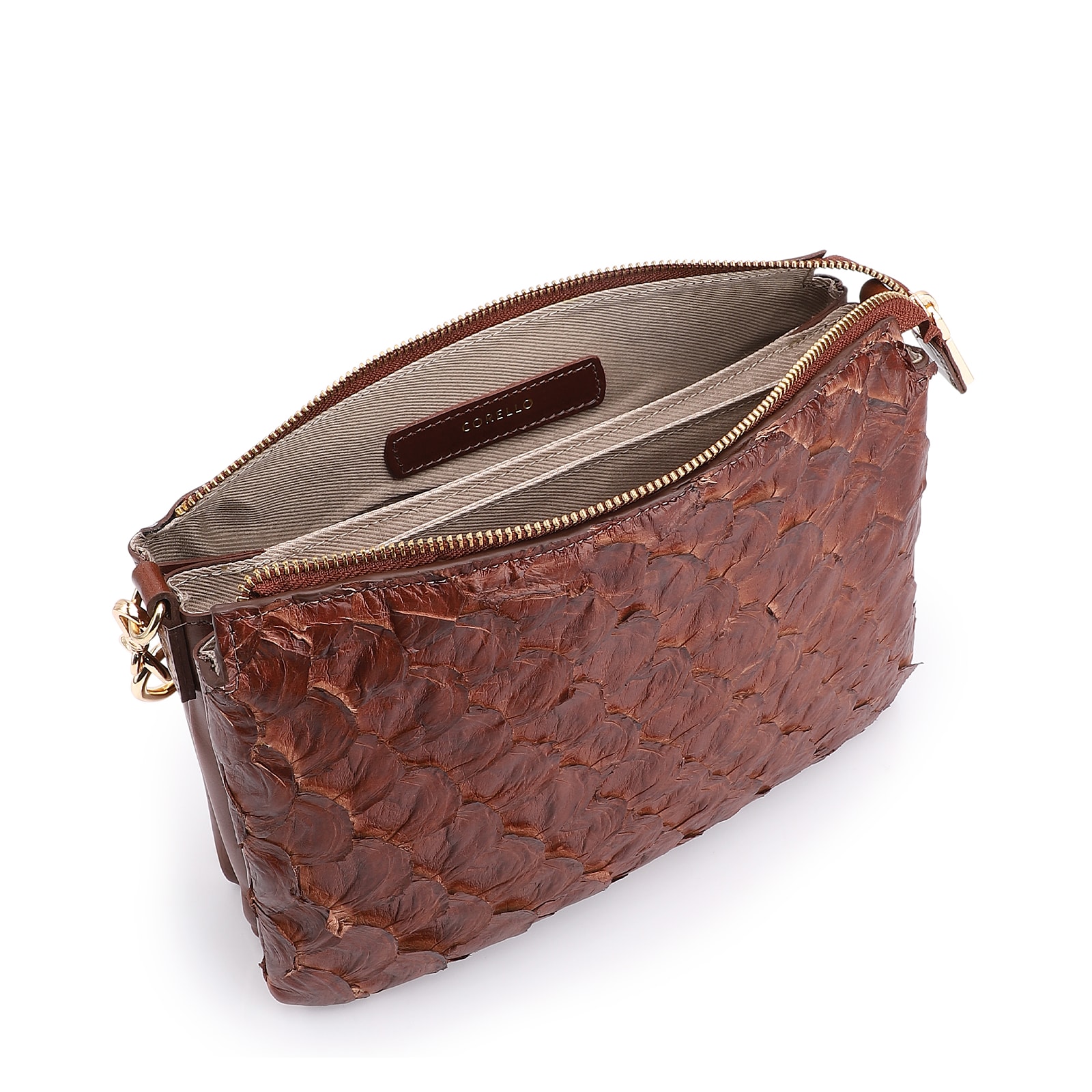Bolsa Transversal Pirarucu Marrom Escuro