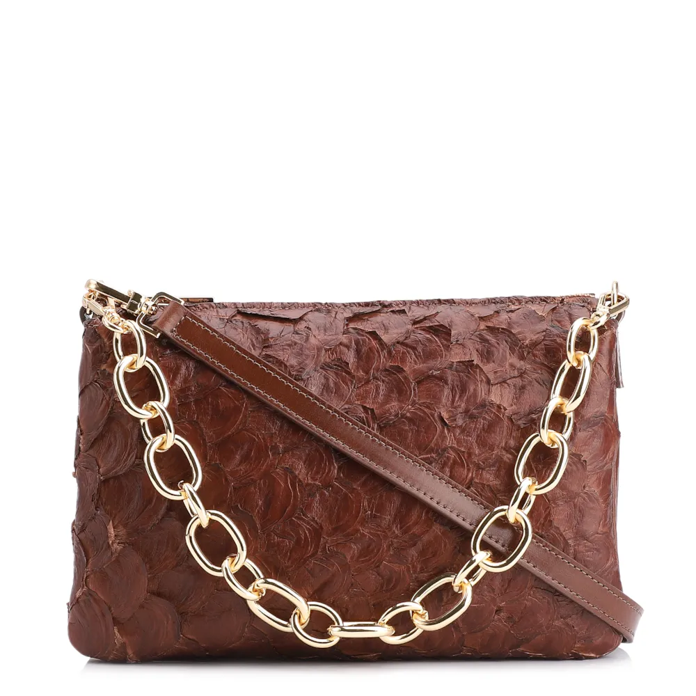 Bolsa Transversal Pirarucu Marrom Escuro