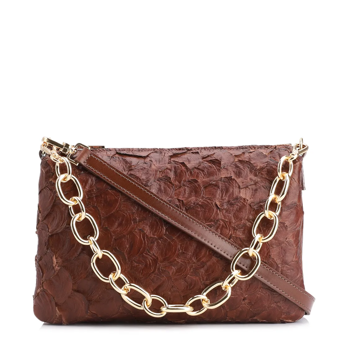 Bolsa Transversal Pirarucu Marrom Escuro